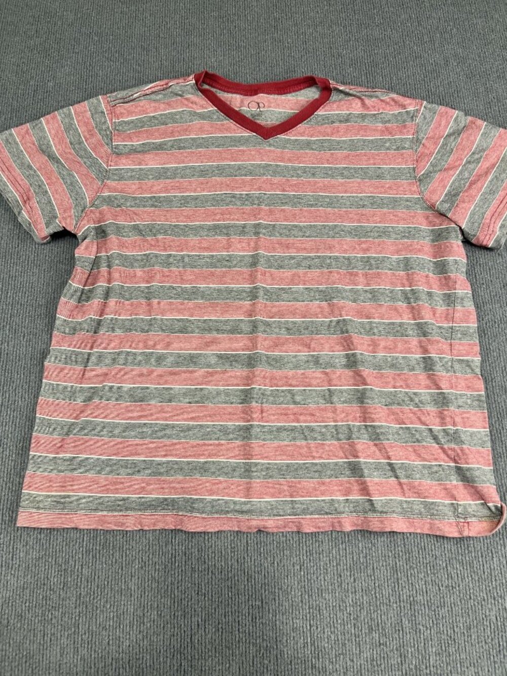 OP Red & Gray Striped V-Neck T-Shirt Size XL